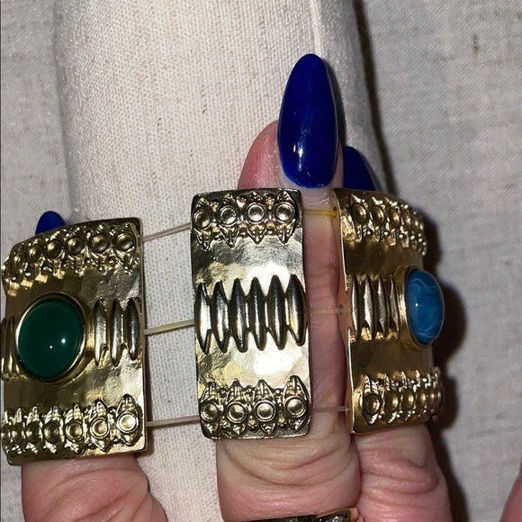 Gold and Blue Intricate Bracelet with Ornate Design - Picture 4 of 4